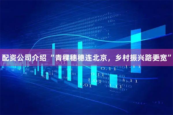 配资公司介绍 “青稞穗穗连北京,乡村振兴路更宽”